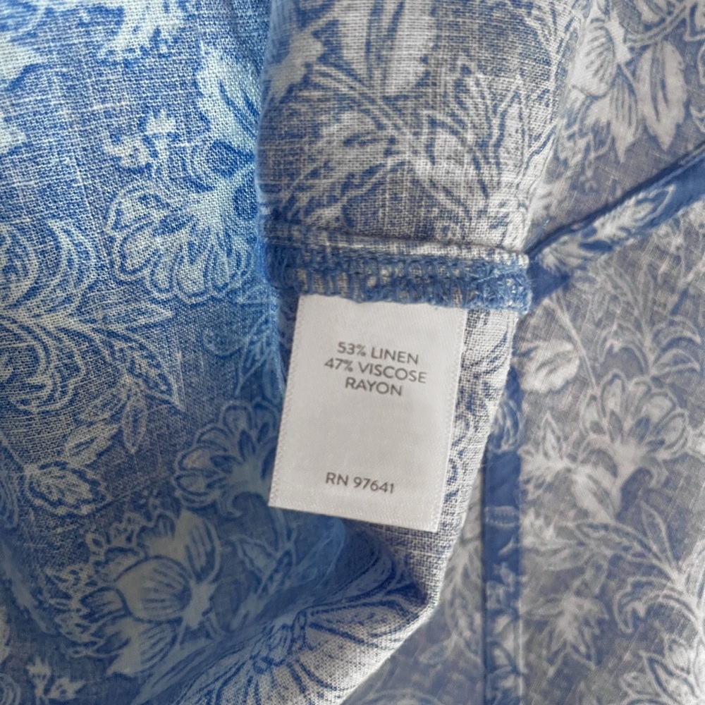 J Jill Blue White Floral Linen Blend Size Large Boho Lightweight Flowy Top NWT - Picture 6 of 6